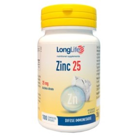 ZINC 25 Mg integratore alimentare 100 compresse Long Life